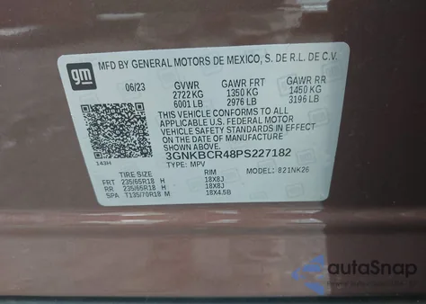 2023 Chevrolet Blazer Fwd 2Lt из США, поврежденный, VIN 3GNKBCR48PS227182